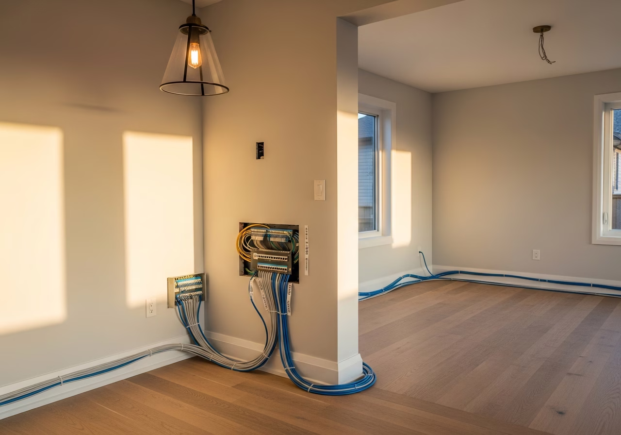 Completed Cat6a ethernet wiring in Toronto home renovation in progress home - finished result