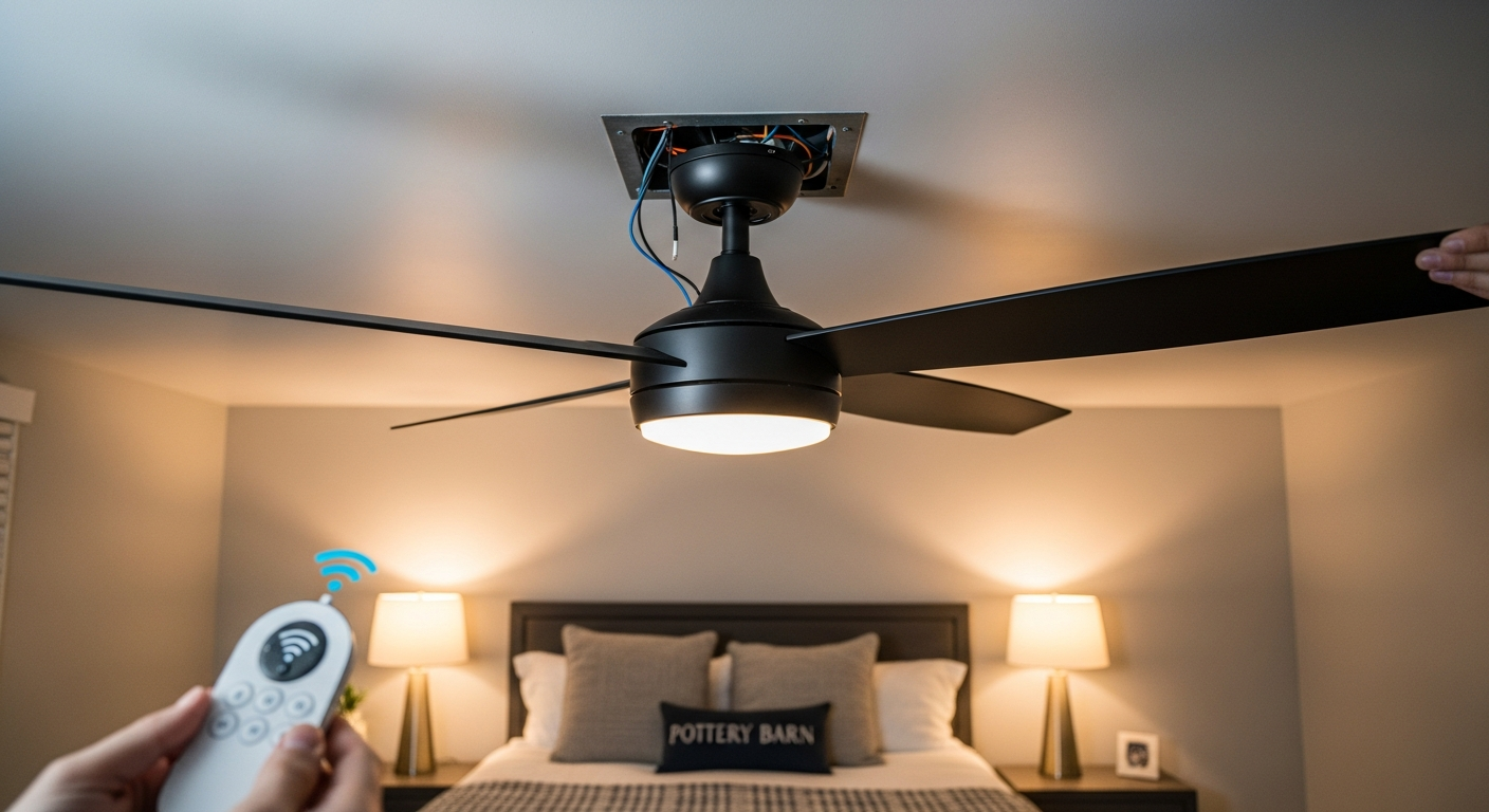 Close-up of professional ceiling fan installation work delivered in King City