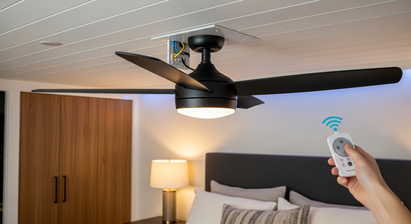 Close-up of professional ceiling fan installation work delivered in Pickering