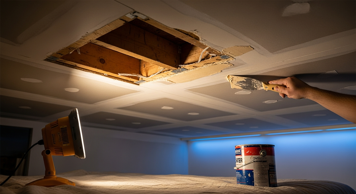 On-site ceiling repair install detail at a East Gwillimbury property
