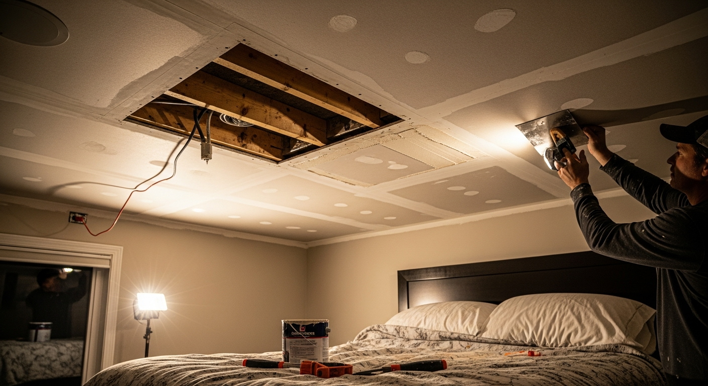 Completed ceiling repair work showcasing finishing details in Georgina