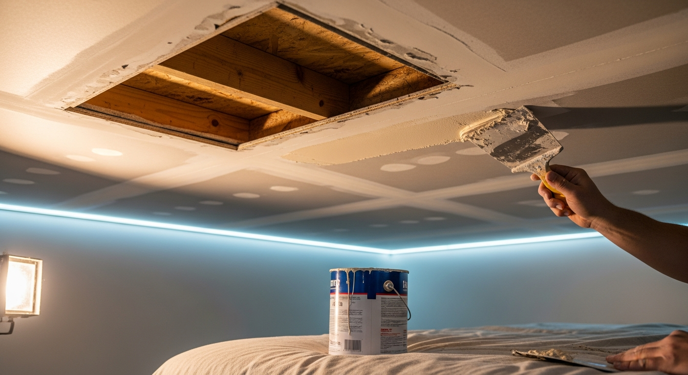 Editorial detail of a King City ceiling repair install — visible quality finish