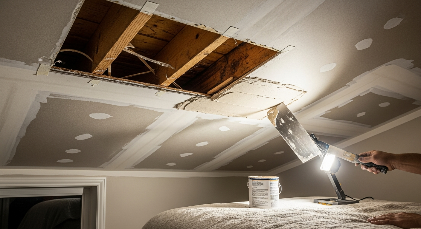 Recently completed ceiling repair renovation in a Oshawa home
