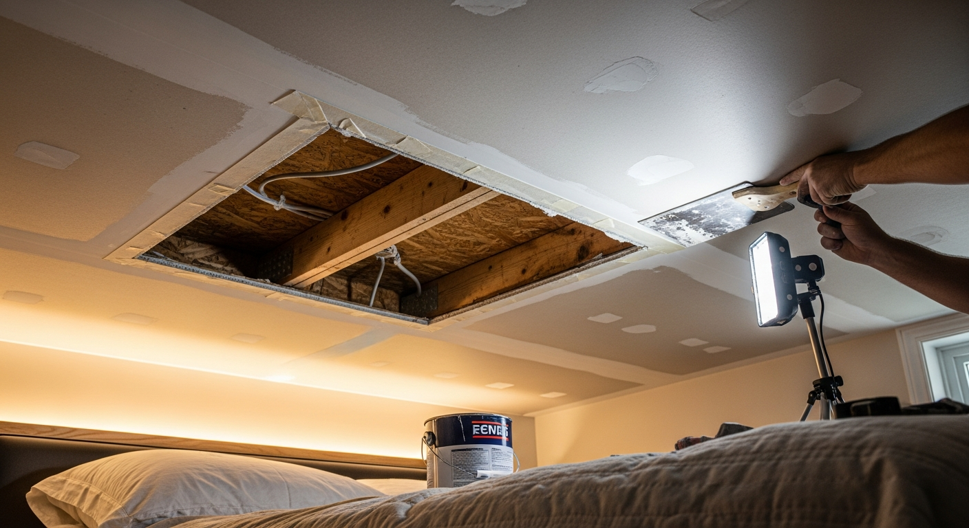 On-site ceiling repair install detail at a Pickering property
