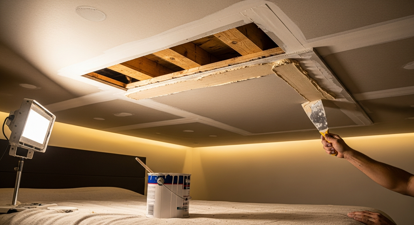 On-site ceiling repair install detail at a Vaughan property