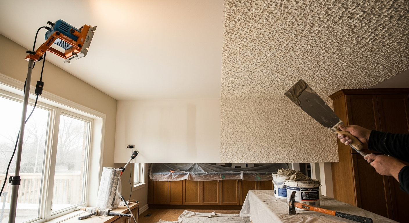 Recent Brock-area ceiling texture application project — professional finish detail