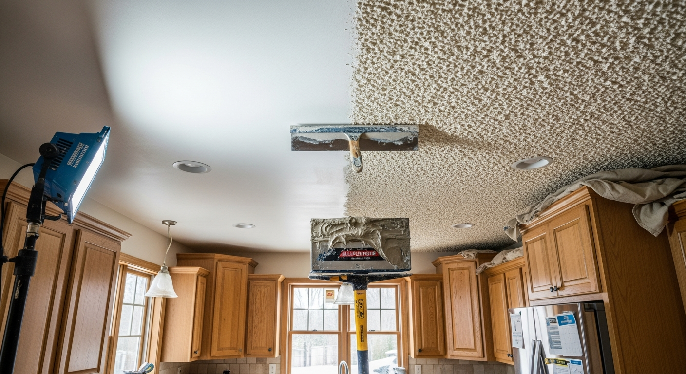 Recently completed ceiling texture application renovation in a Markham home