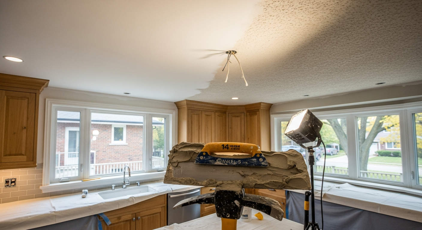 Completed ceiling texture application work showcasing finishing details in North York