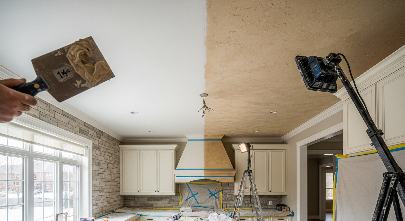 Richmond Hill ceiling texture application portfolio sample — finished by licensed RenoHouse crew