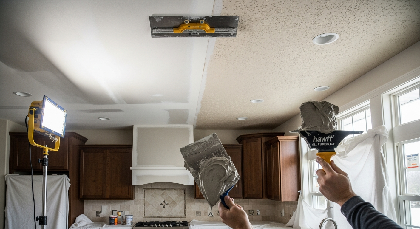 Recent Stouffville-area ceiling texture application project — professional finish detail