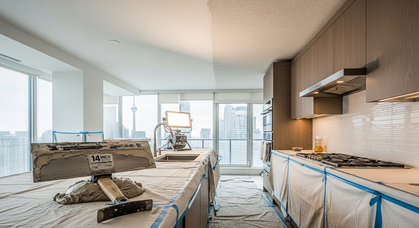 Toronto ceiling texture application portfolio sample — finished by licensed RenoHouse crew