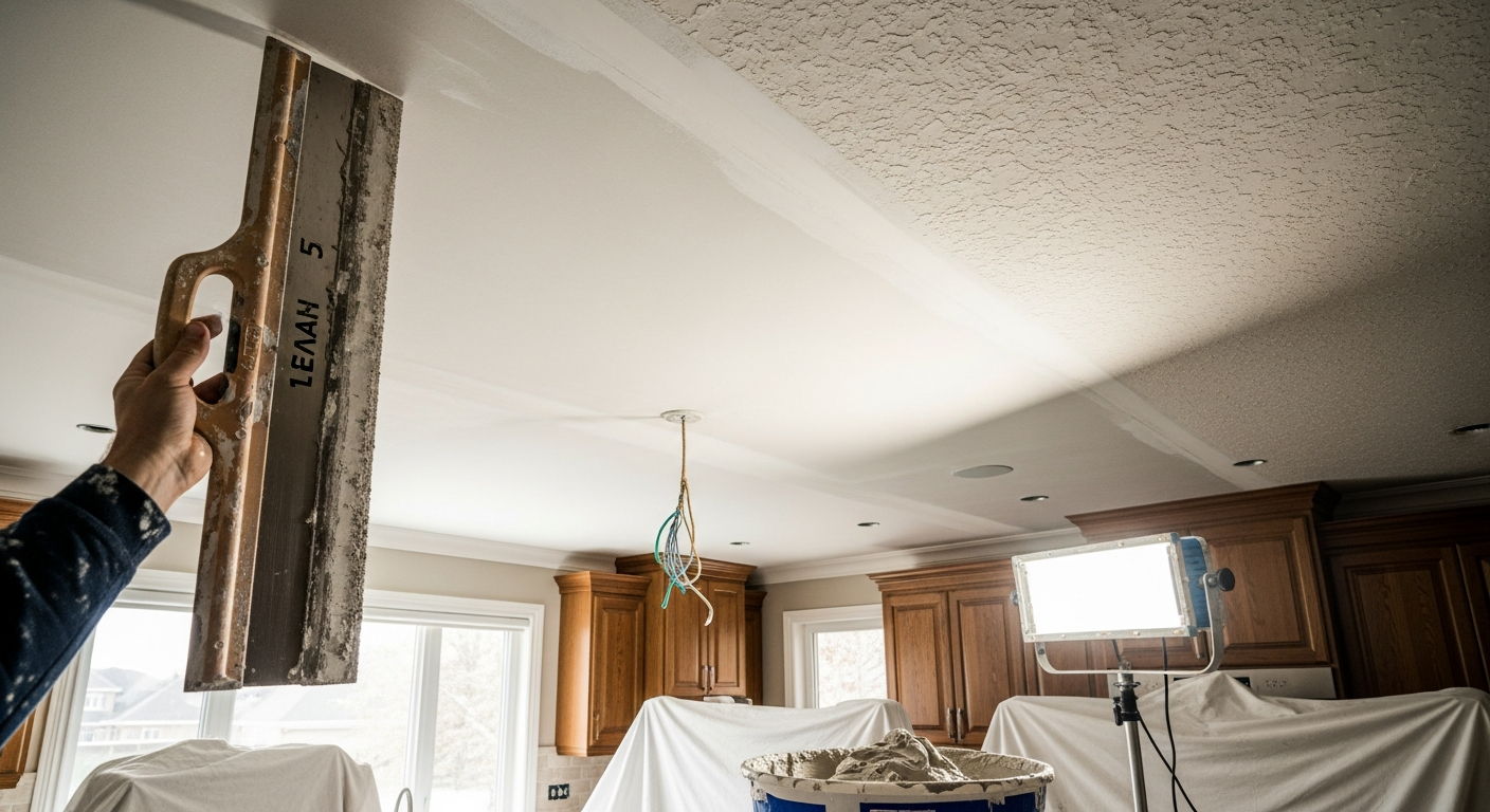 Editorial detail of a Vaughan ceiling texture application install โ visible quality finish