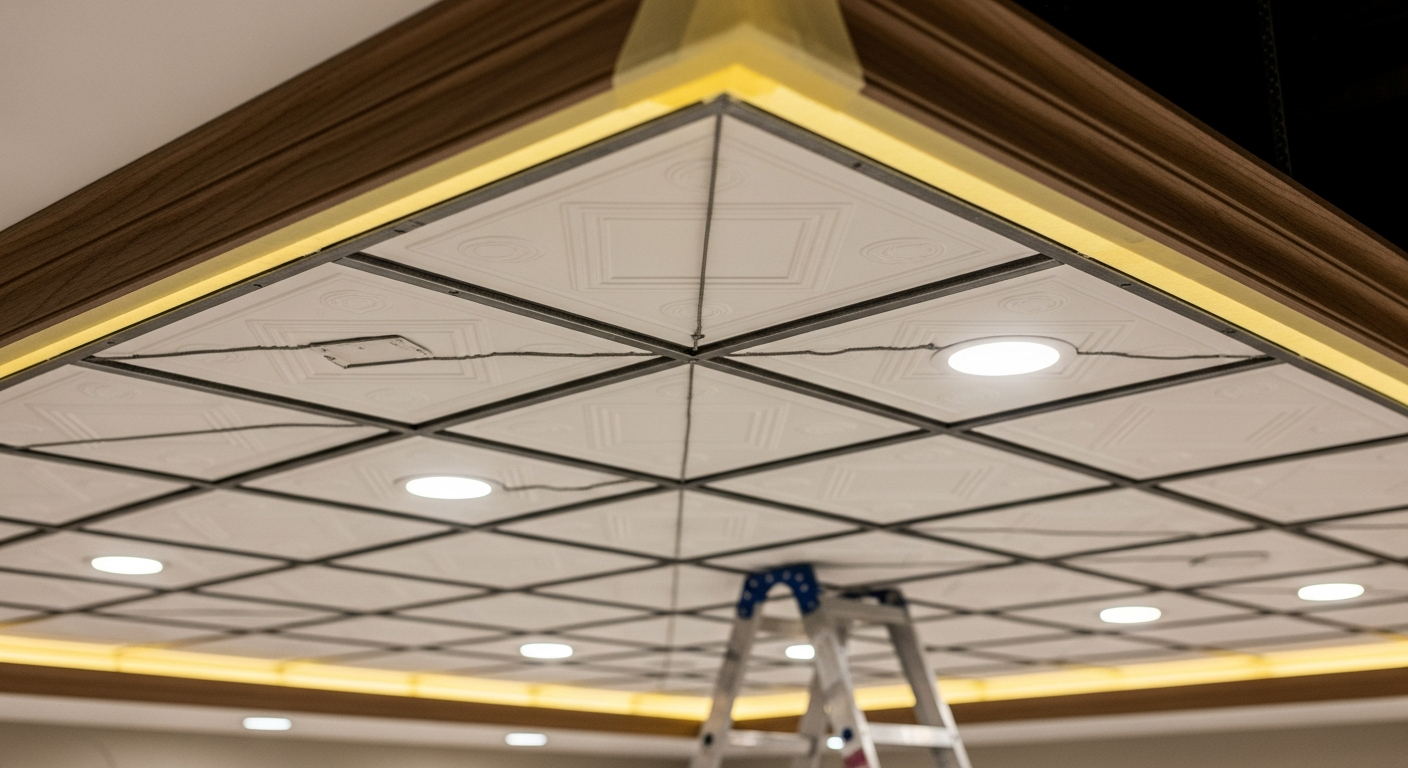 Recently completed ceiling tile installation & repair renovation in a Etobicoke home