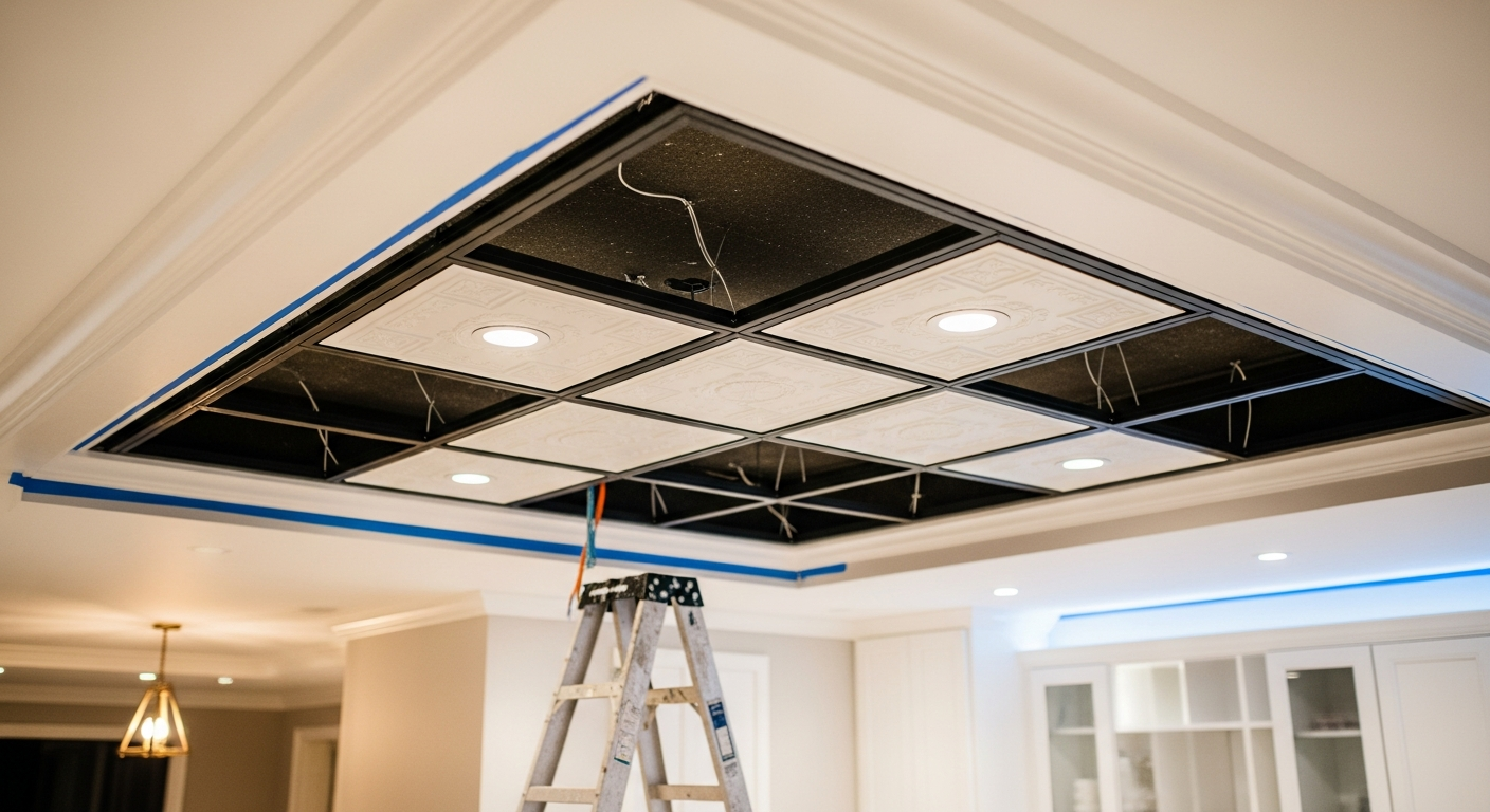 Recently completed ceiling tile installation & repair renovation in a Georgetown home