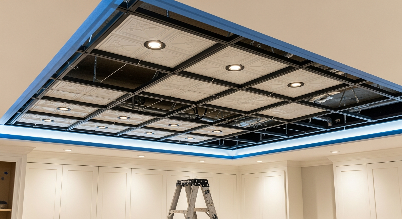 On-site ceiling tile installation & repair install detail at a North York property