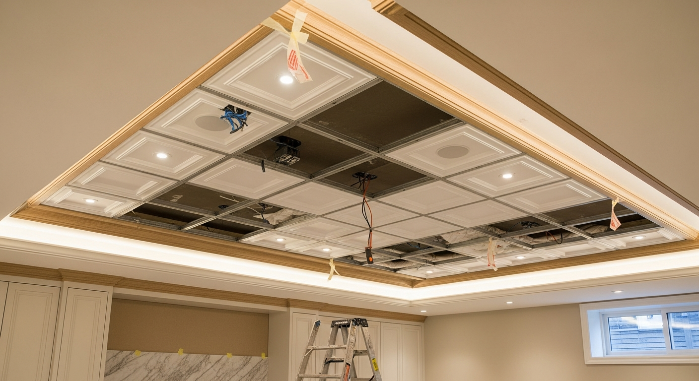 Professional ceiling tile installation & repair project completed by RenoHouse in Oshawa — quality workmanship guaranteed