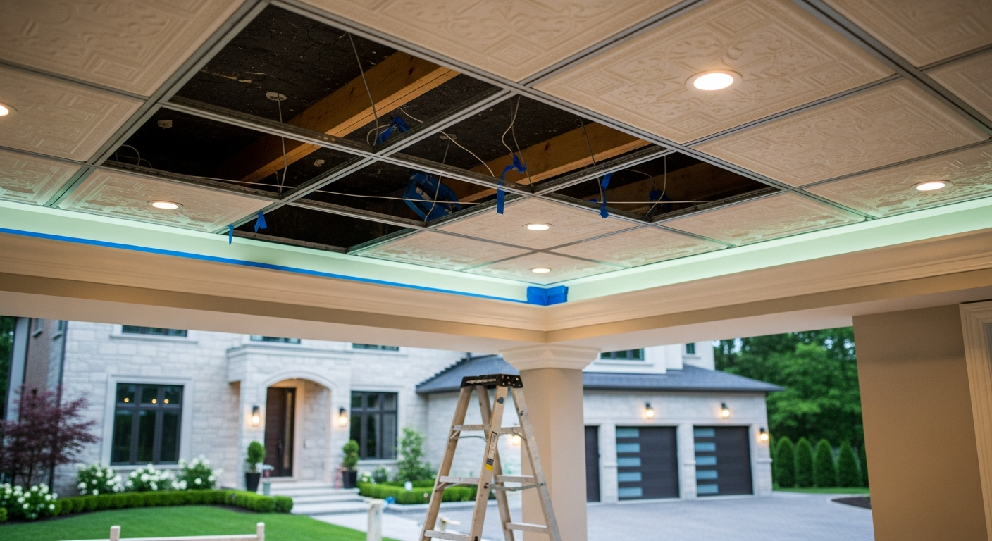 Ceiling Tile Installation & Repair portfolio close-up from a Vaughan renovation by RenoHouse