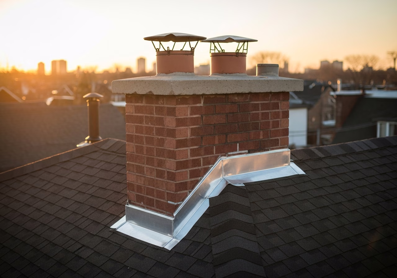 Completed chimney flashing repair in Toronto home rooftop chimney home - finished result