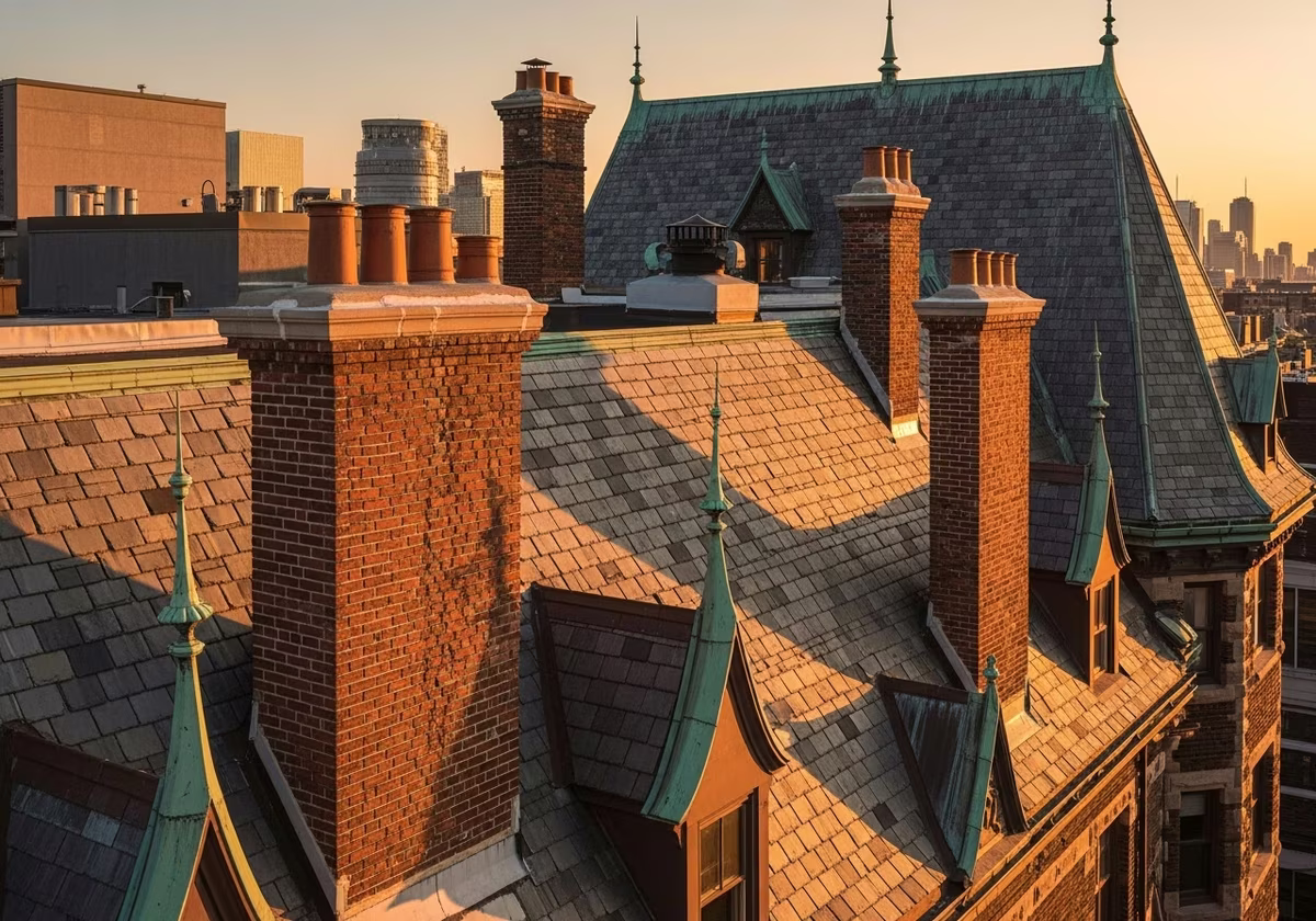 Completed chimney inspection in Toronto heritage rooftop