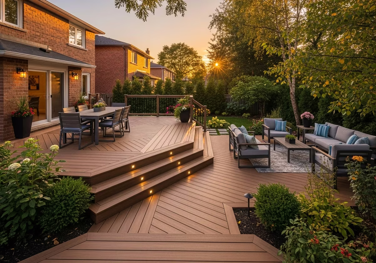 Completed composite decking installation in Toronto backyard suburban home - finished result