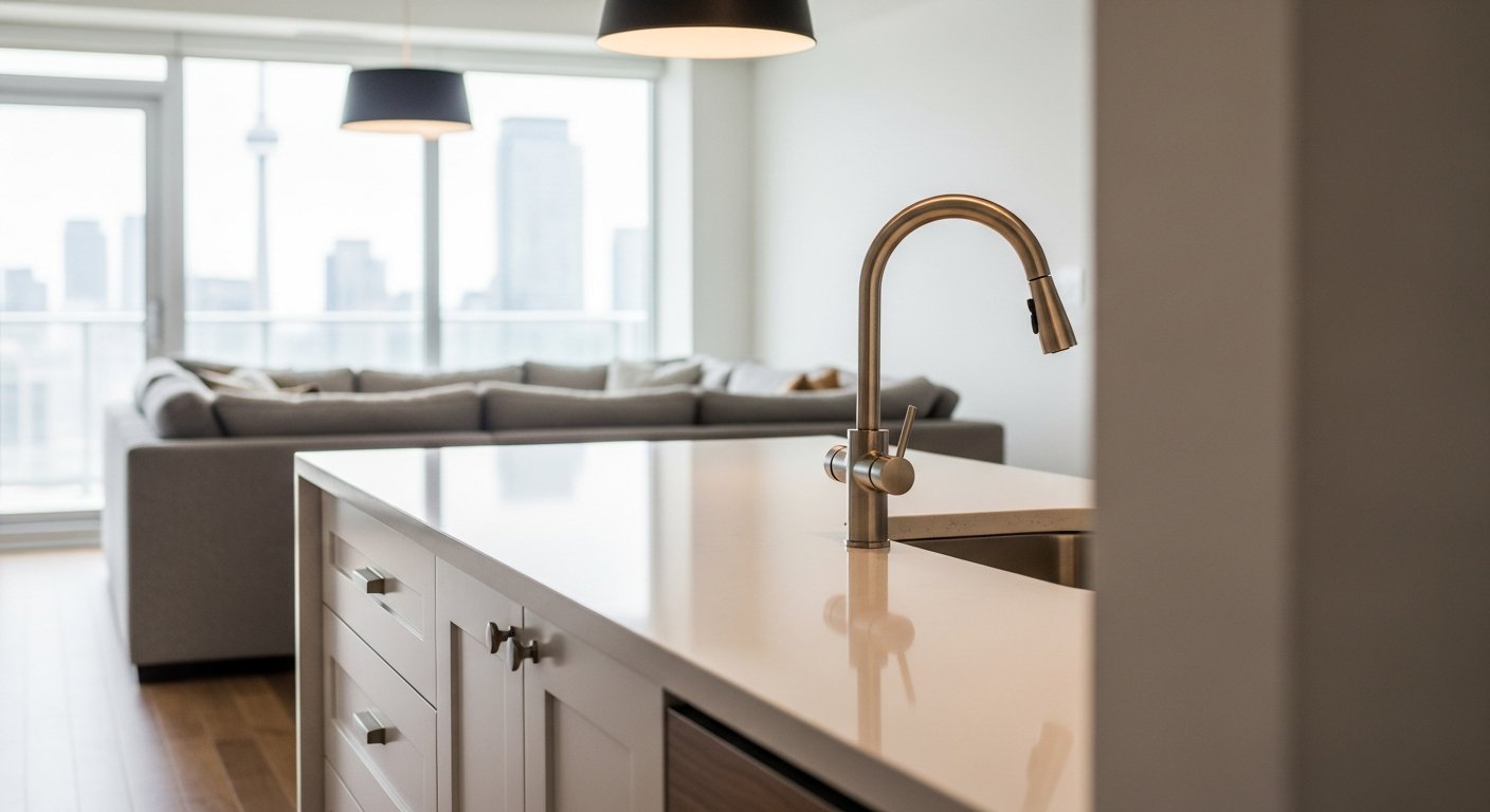 Editorial detail of a North York condo renovation install — visible quality finish
