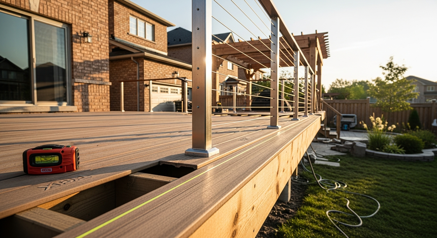 On-site deck building & construction install detail at a Ajax property