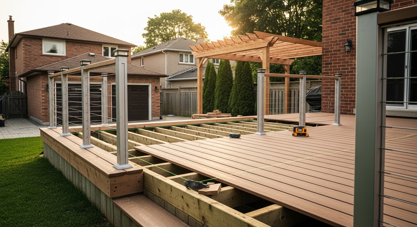 Detail view of a deck building & construction job finished in Newmarket — expert craftsmanship