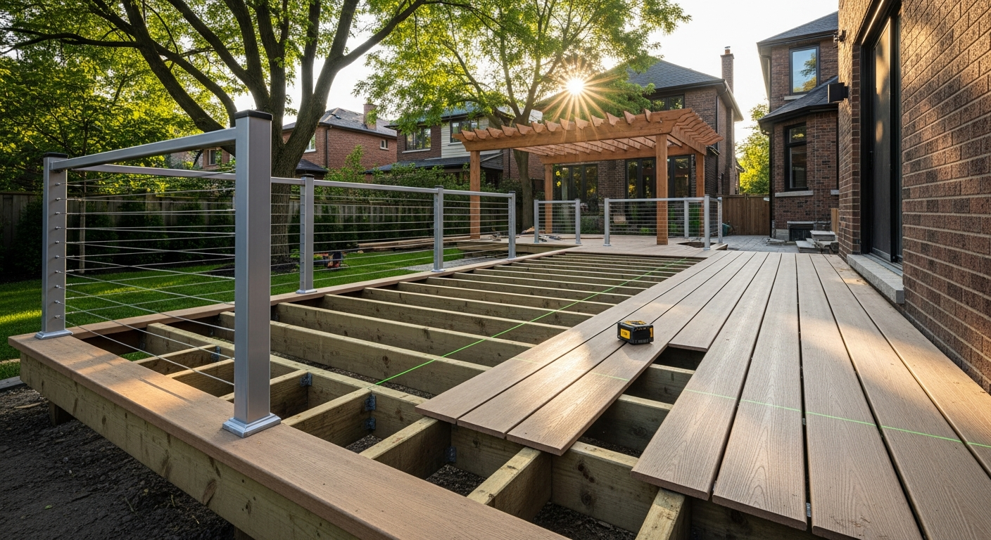 Completed deck building & construction work showcasing finishing details in North York