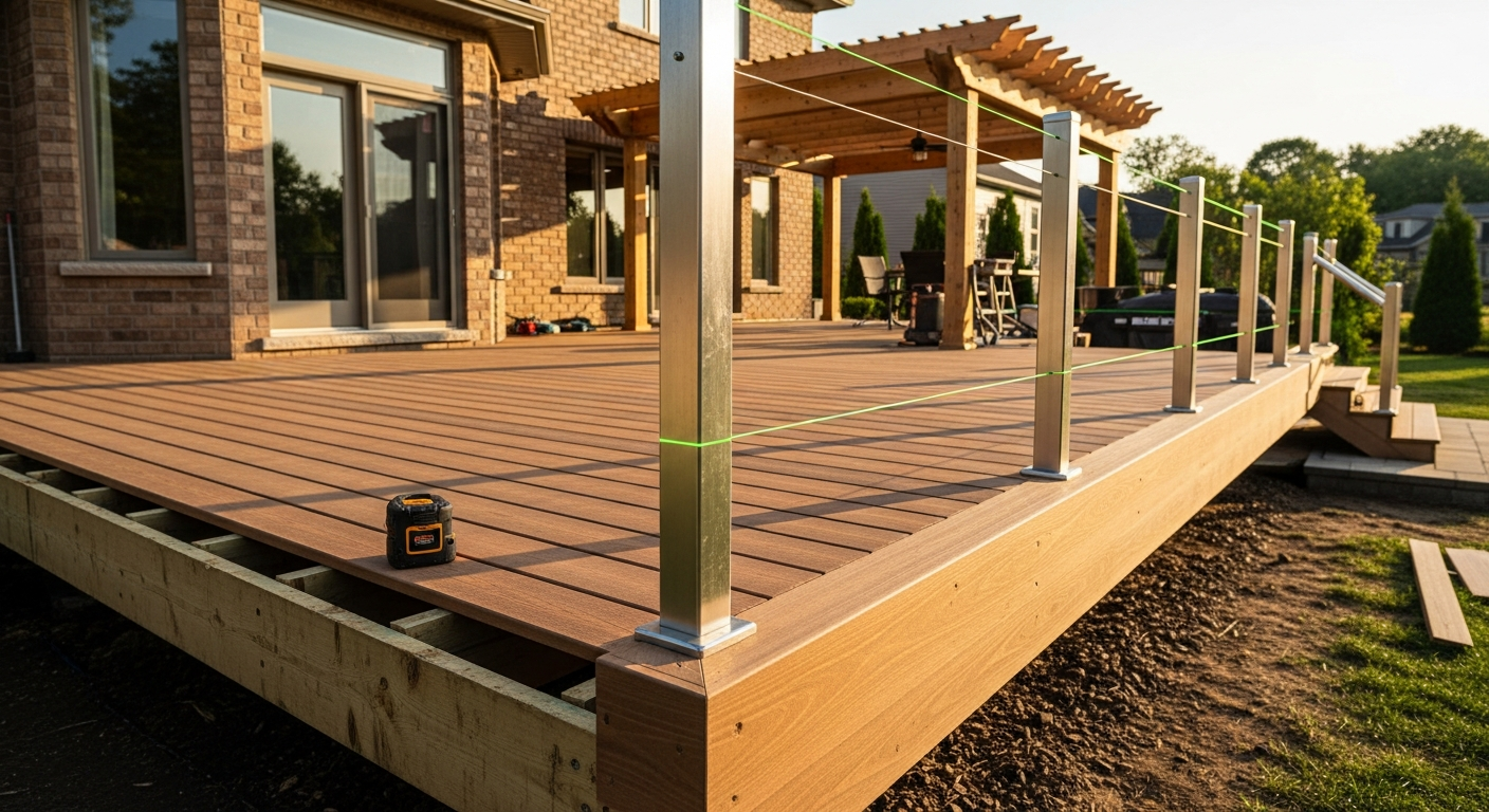 Completed deck building & construction work showcasing finishing details in Scugog