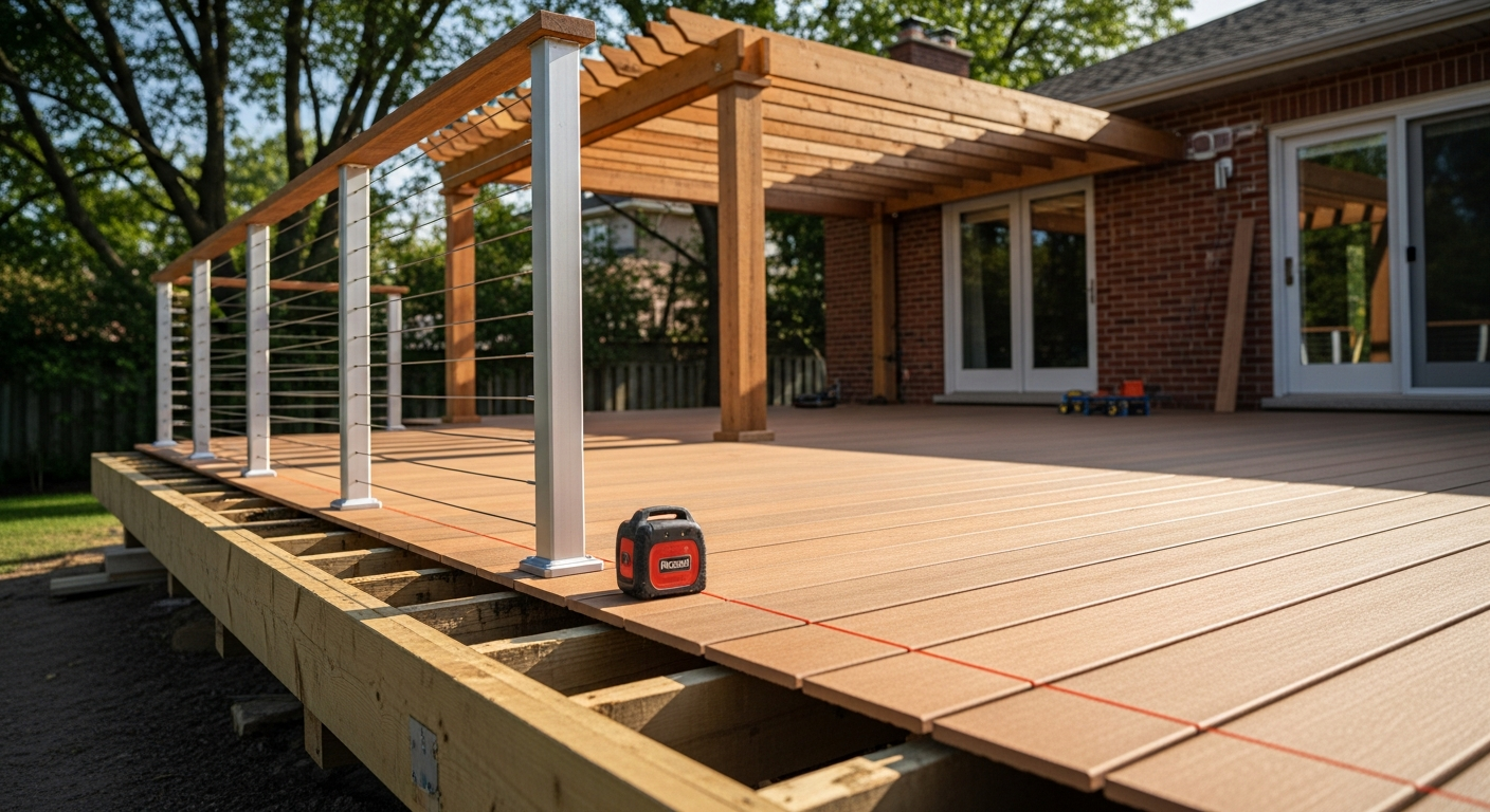 On-site deck building & construction install detail at a Uxbridge property