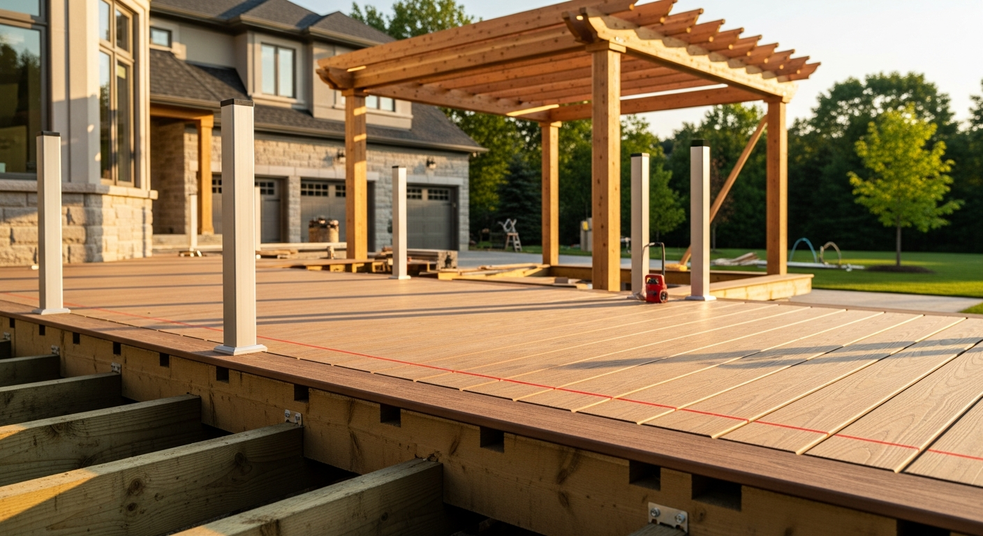 On-site deck building & construction install detail at a Vaughan property