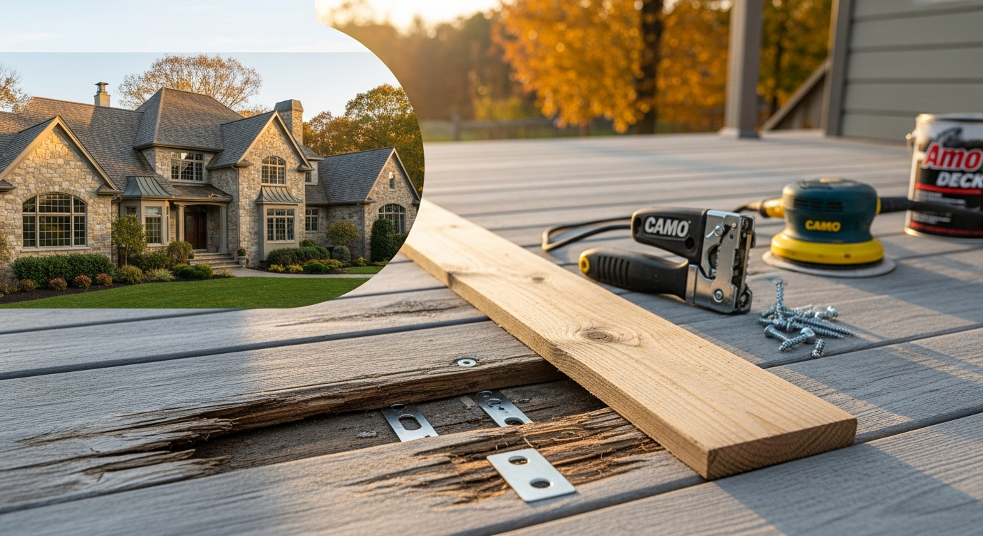 Detail view of a deck repair & restoration job finished in Caledon — expert craftsmanship