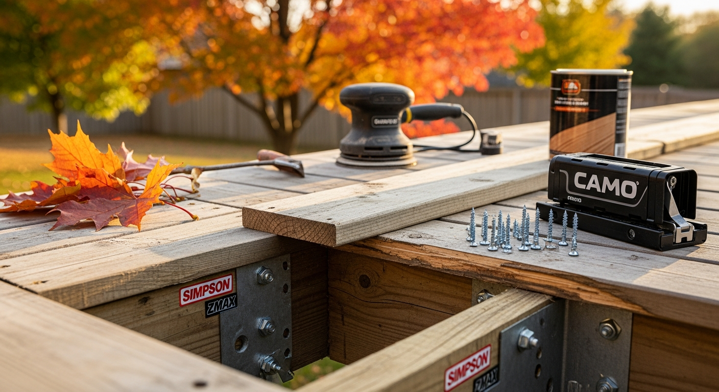 Detail view of a deck repair & restoration job finished in East Gwillimbury — expert craftsmanship