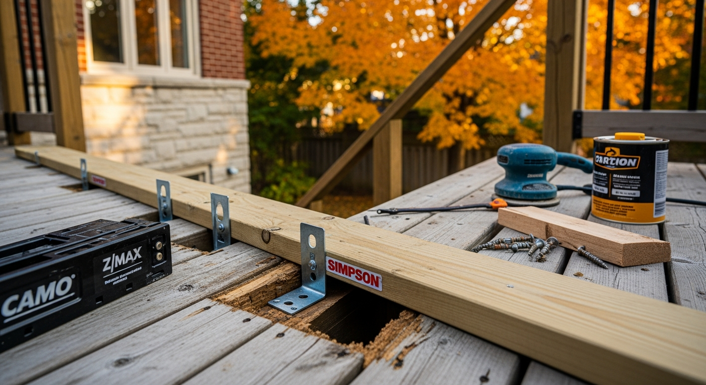 Completed deck repair & restoration work showcasing finishing details in North York