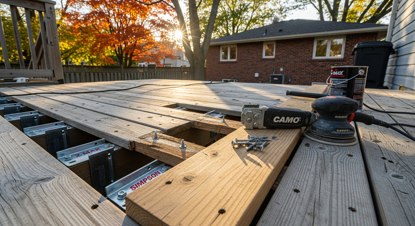 Editorial detail of a Uxbridge deck repair & restoration install — visible quality finish