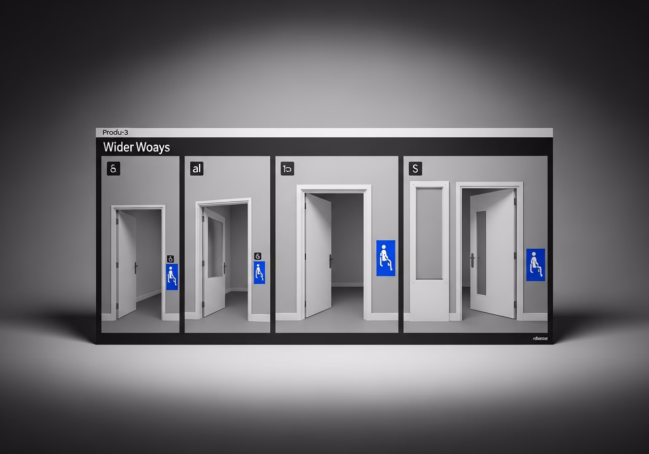 Side-by-side product and material comparison for doorway widening for accessibility — typical brands and finishes used in Tor