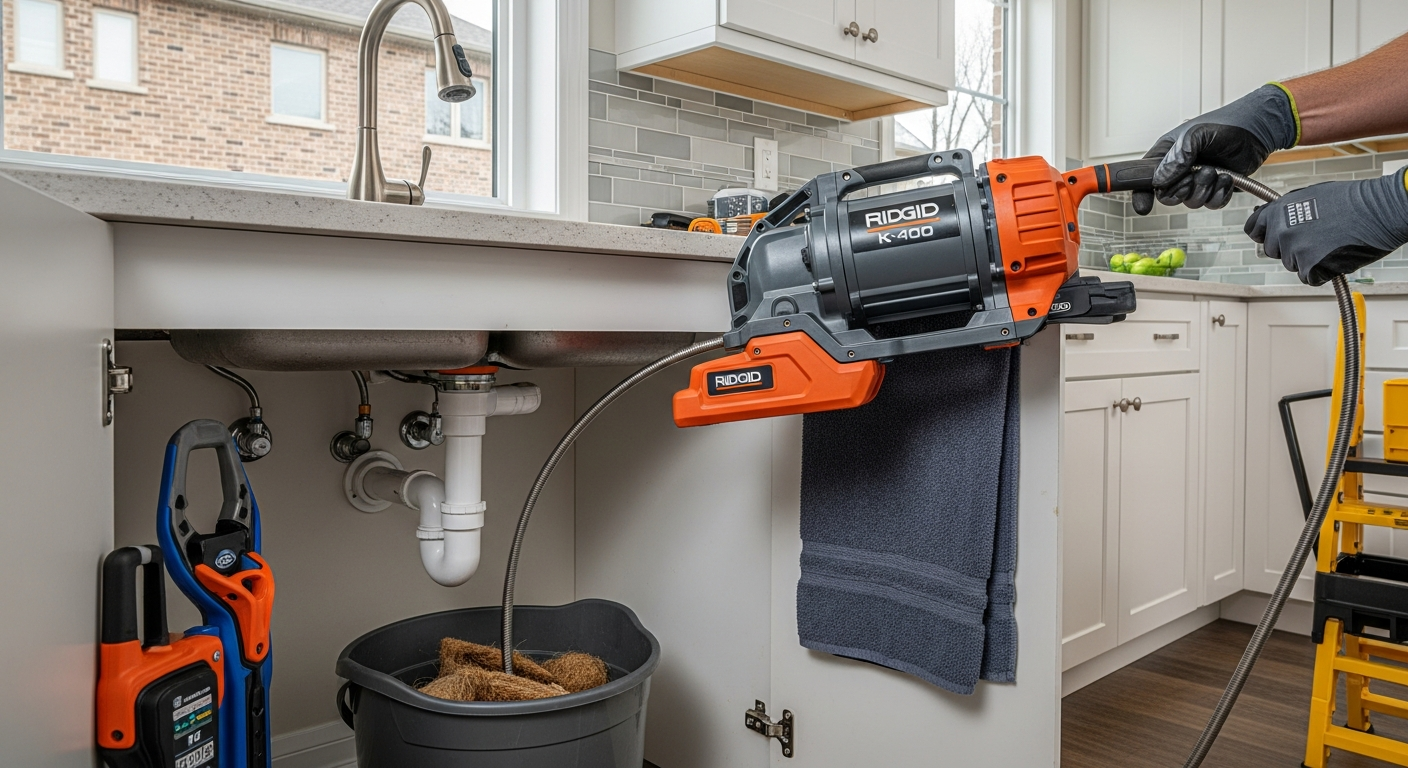 Close-up of professional drain cleaning services work delivered in Milton