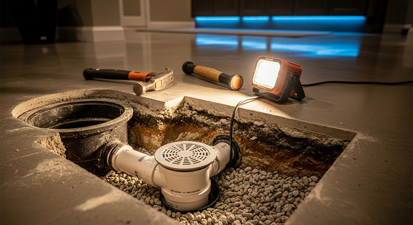 Recently completed drain repair renovation in a Aurora home
