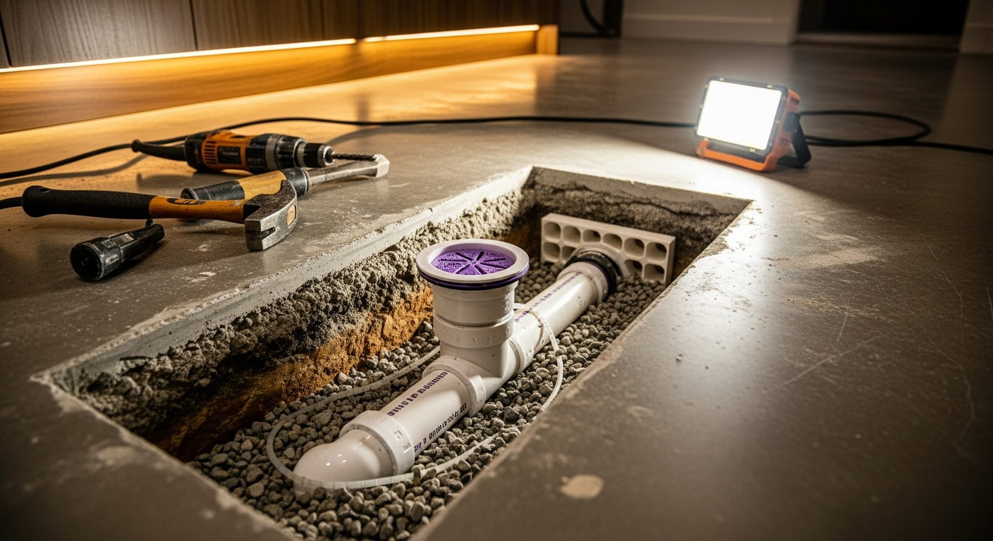 Editorial detail of a Georgetown drain repair install — visible quality finish