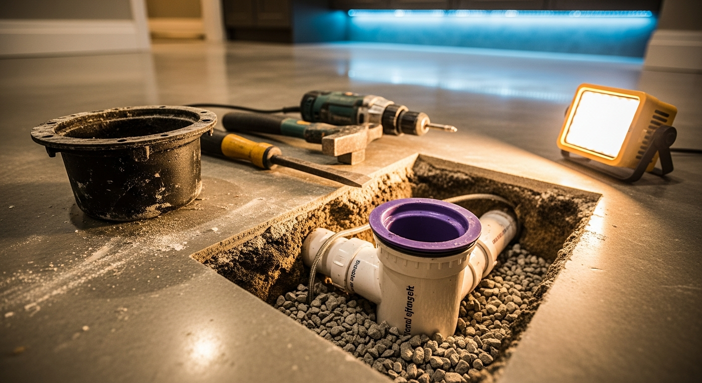 Editorial detail of a Stouffville drain repair install — visible quality finish