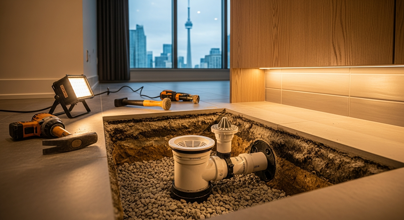 Close-up of professional drain repair work delivered in Toronto