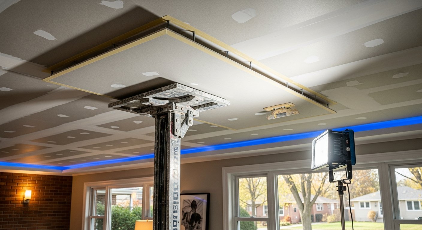 Detail view of a drywall ceiling repair job finished in Oshawa โ expert craftsmanship