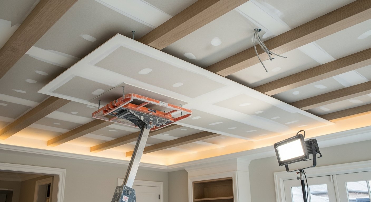 On-site drywall ceiling repair install detail at a Richmond Hill property