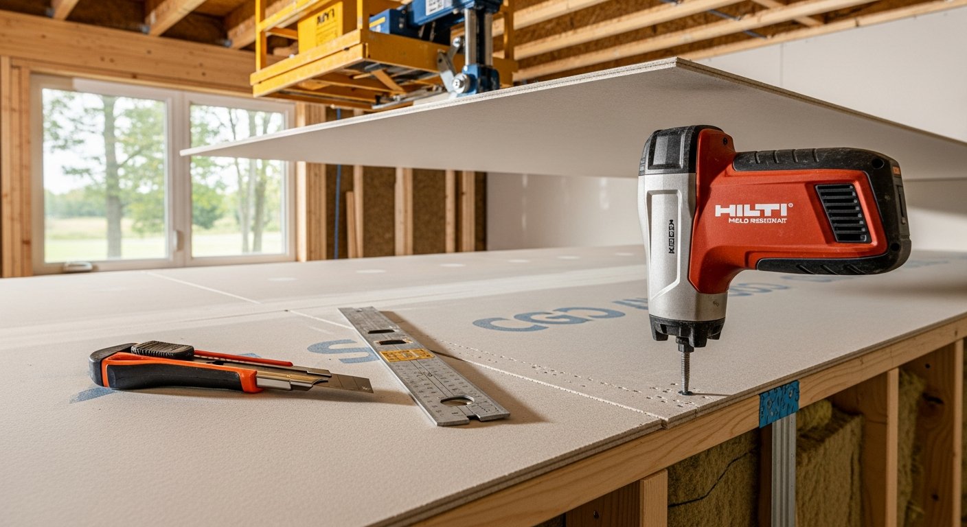 Editorial detail of a Brock drywall installation install — visible quality finish