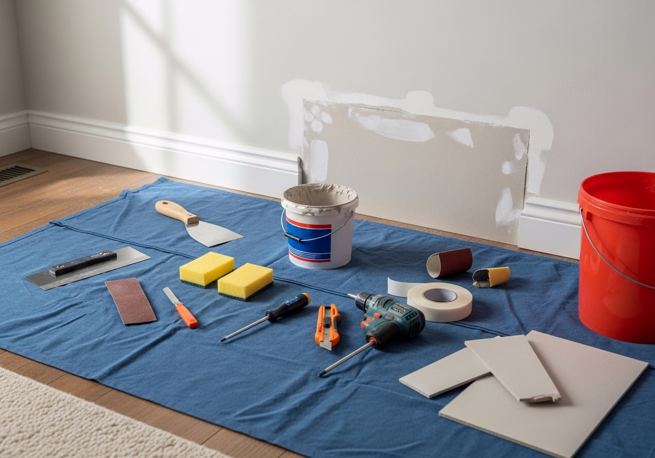 Drywall Repair Riverdale tools and materials staged in Toronto home