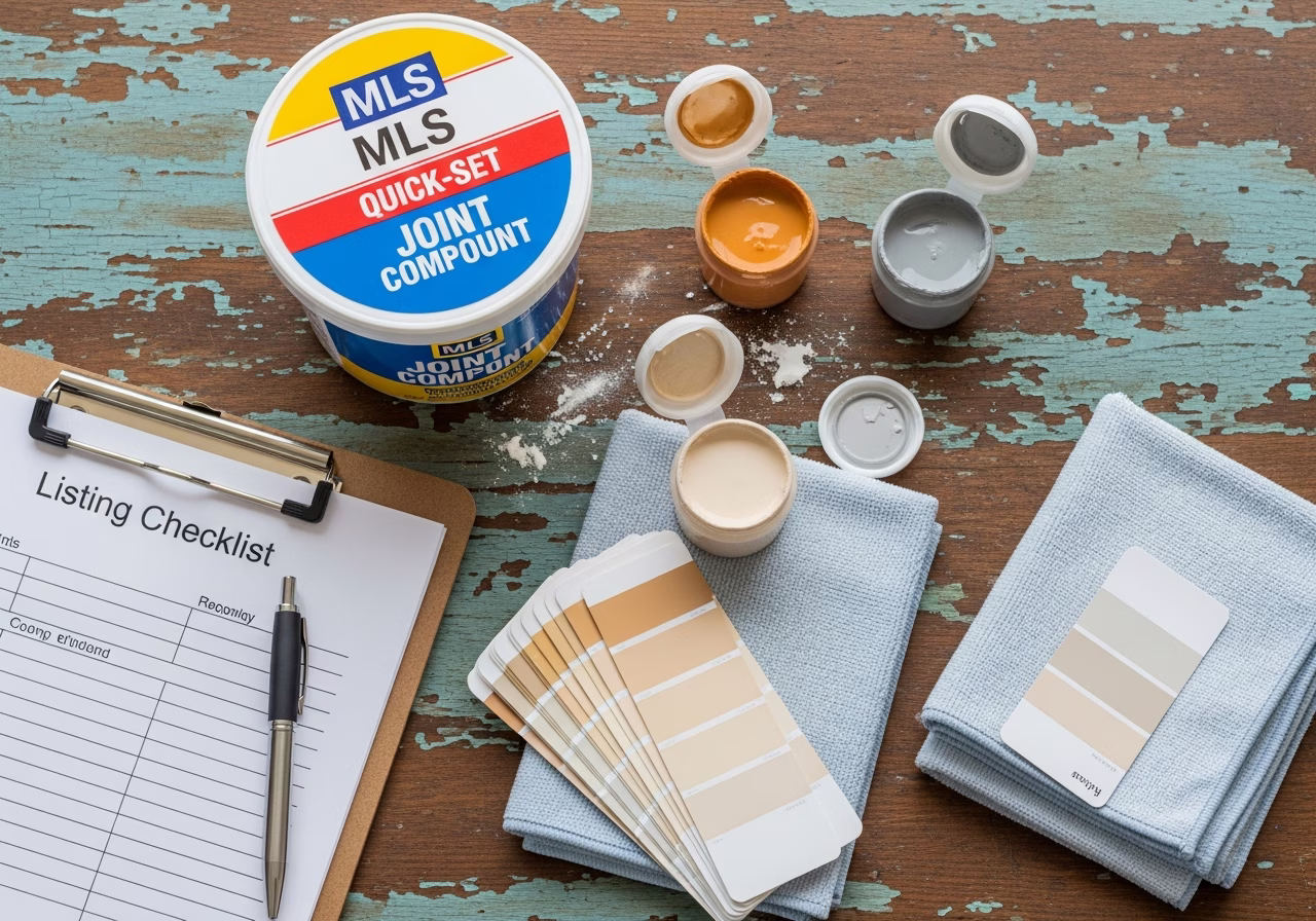 MLS-ready quick-repair kit — quick-set compound, color-match paint, listing checklist