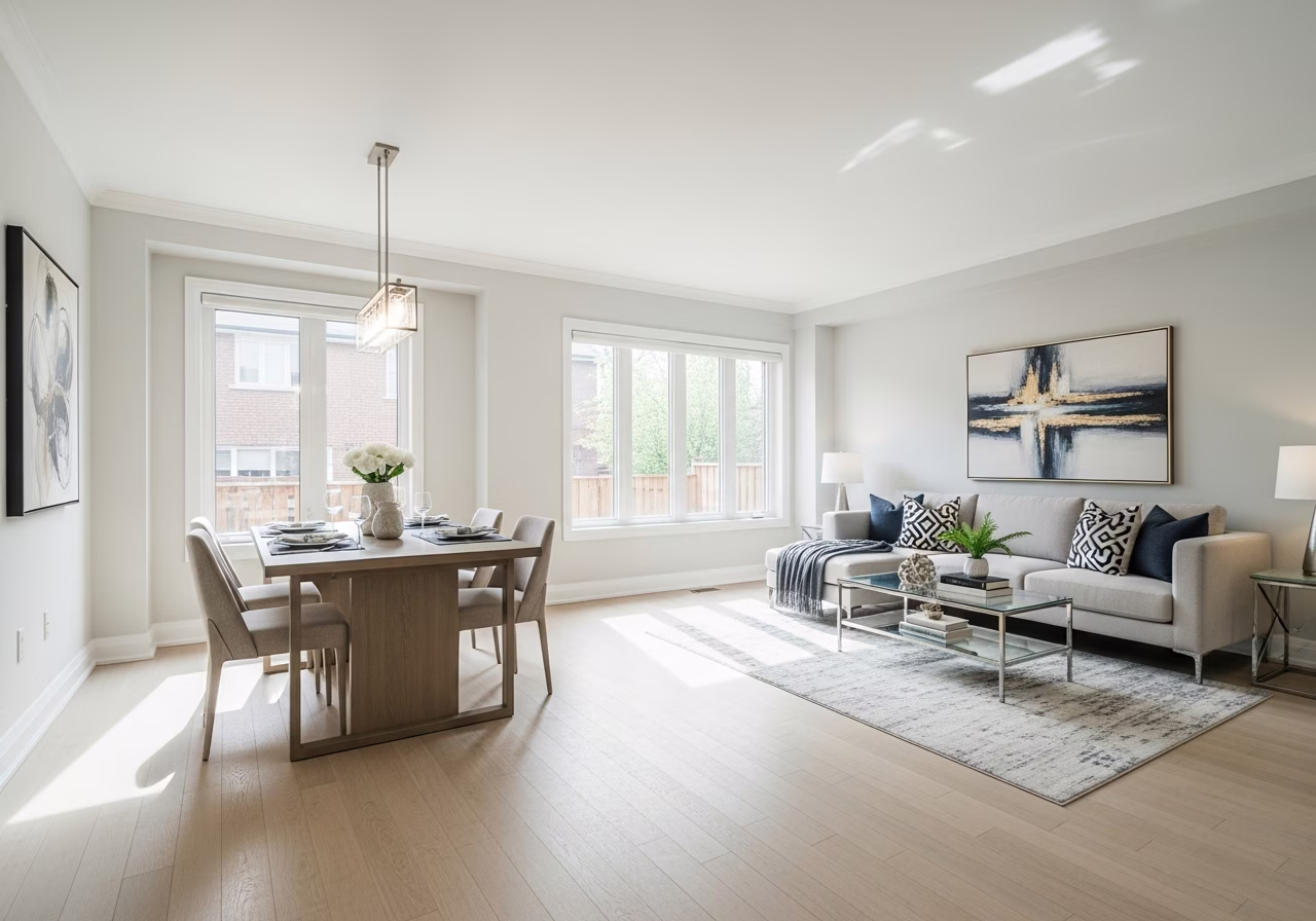Open-concept Toronto staged home post-drywall-repair — MLS photography ready