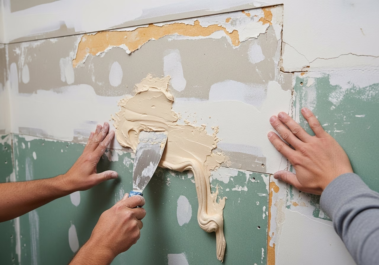 Drywall over plaster repair in Markham Unionville heritage home interior