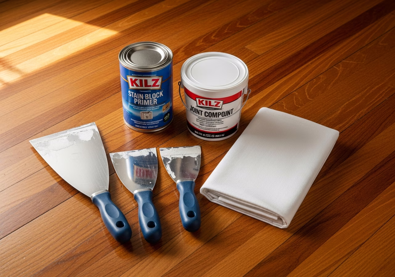 Drywall repair kit for Pickering Durham region — Kilz primer, compound, scrapers