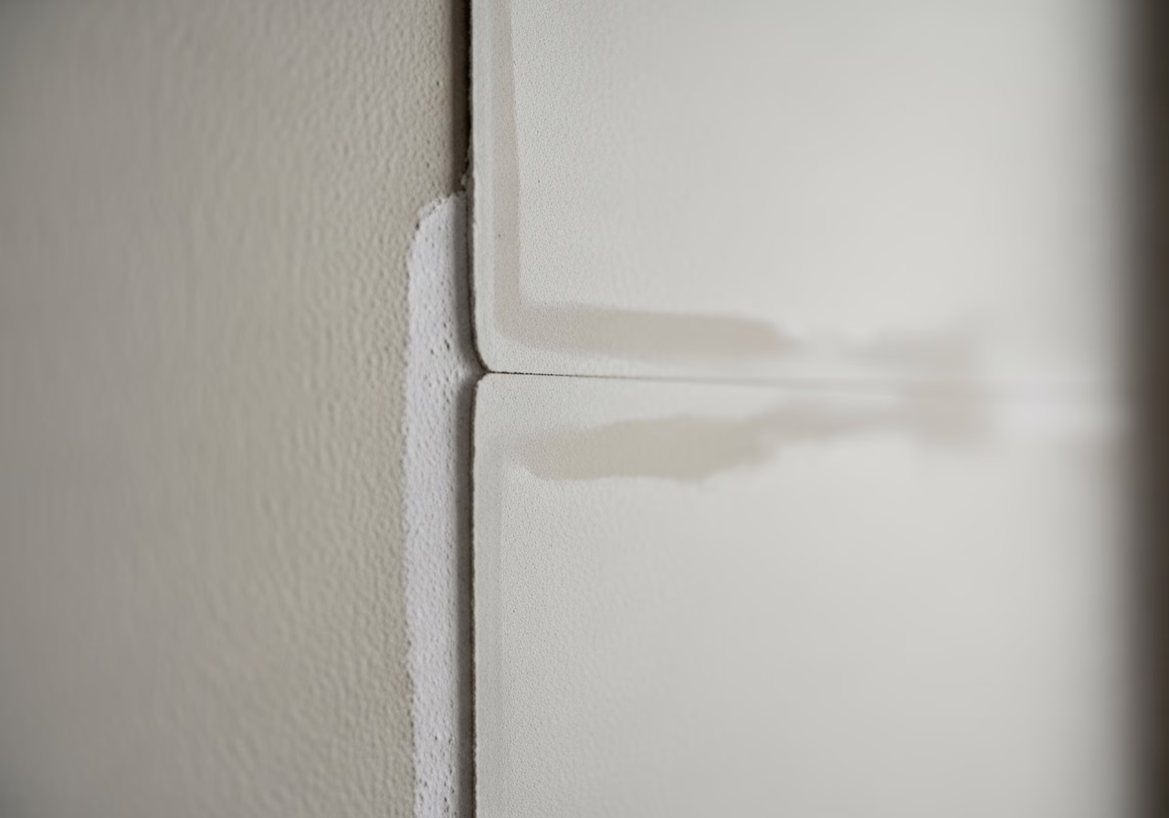 Close-up detail of professionally completed drywall repair riverdale showing craftsmanship and finish quality